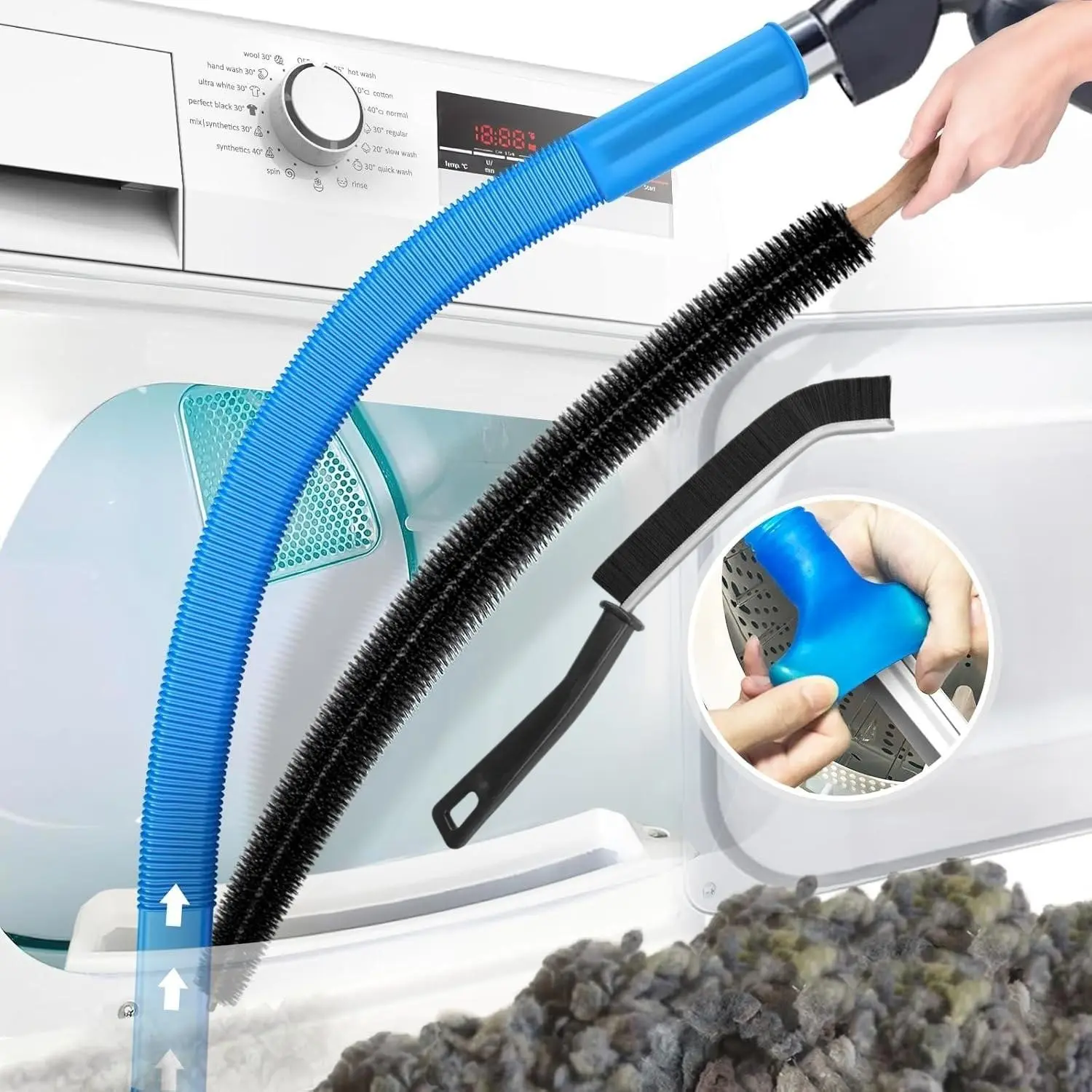 Dryer Vent Cleaning Kit with Vacuum Hose, Cleaning Brush, and Crevice Tool, Flexible Adapter, Lint Attachment, Compatible with Most Vacuums, House Cleaning Gadgets, Vacuum Accessory