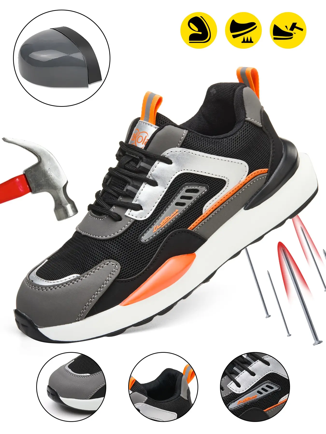 Men's Casual Lace Up Low Top Sneakers, Comfortable Breathable Non-slip Lightweight Safety Shoes, Warehouse Work Shoes, Factory Safety Worker Shoes, Boy