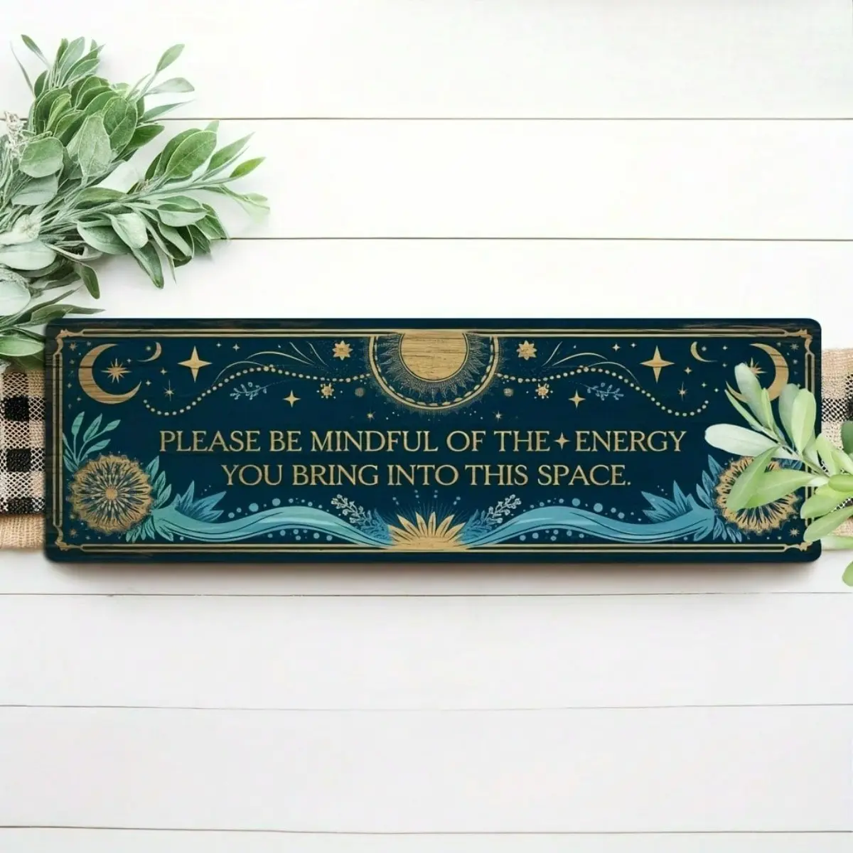 Lightweight 1-Piece Mindful Energy Quote Metal Sign, Spiritual Wall Decoration Gift, 16x4 in Positive Message Plaque for Home, Office, One-Piece