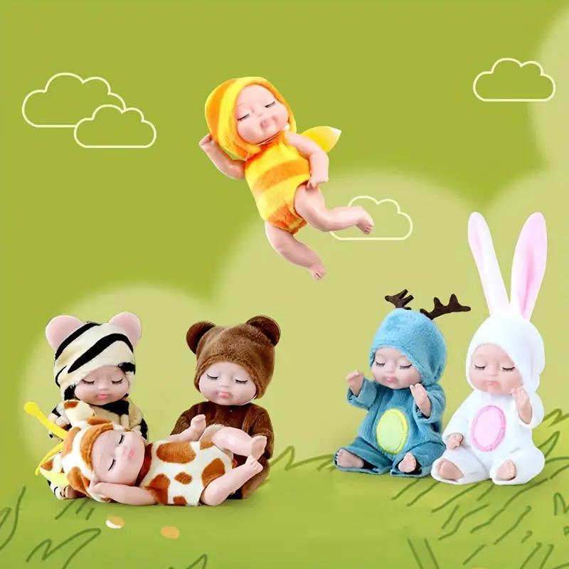 6 Counts/set Mini Animal & Insect Shaped Cute Lifelike Newborn Reborn Doll, Sleeping Doll, Sleepy Doll, Children's Toy Dolls Gifts Gift Box #GLOBAL PICKS