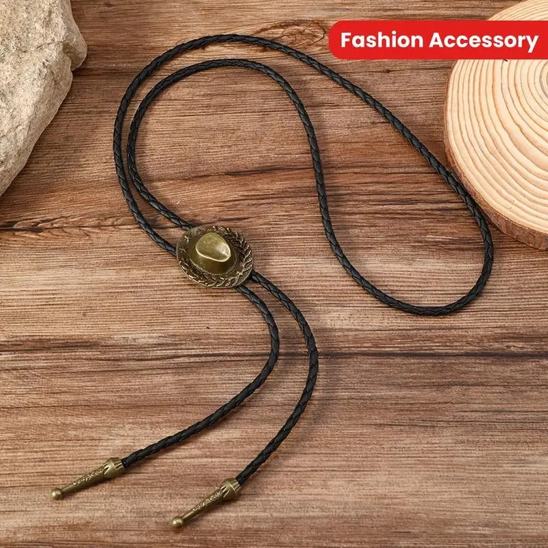 2-Pack Western Cowboy Bolo Tie Necklaces �C Fashion Faux Leather Cord with Zinc Alloy Hat Pendant for Men, No Plating �C Vintage Style Pendant Necklace Accessory chains chain initialnecklace cross necklace jewelry men rosary necklace men's jewelr