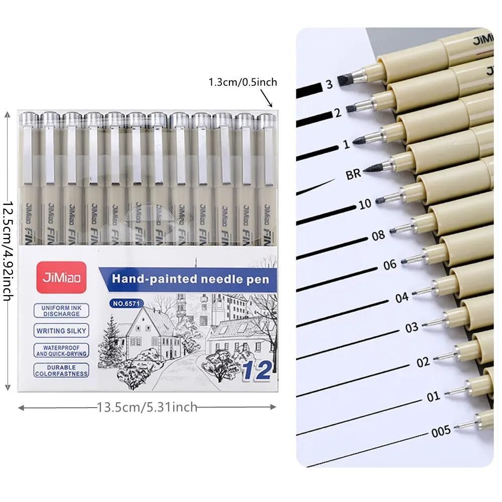 12pcs Hand-paint Needle Pen Set, Micro Fineliner Drawing Art Pen, Doodle Drawing Pen, Art Supplies For Sketching Drawing Painting, Fine Tip Markers