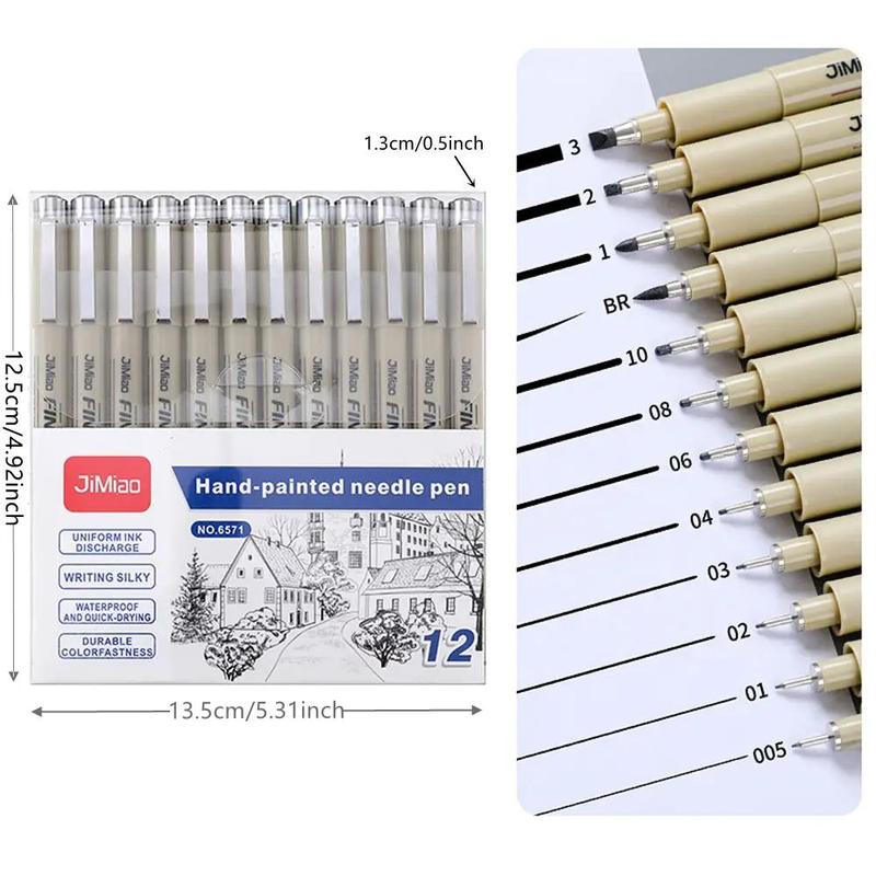 12pcs Hand-paint Needle Pen Set, Micro Fineliner Drawing Art Pen, Art Supplies For Sketching Drawing Painting, Fine Tip Markers