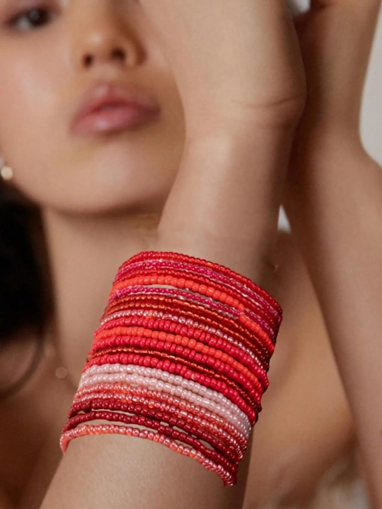 Set Bohemian Multilayer Stackable Seed Beaded Bracelets Colorful Beads Strand BFF Wristbands Bracelet for Women Summer Beach Hawaii Jewelry Birthday Gifts