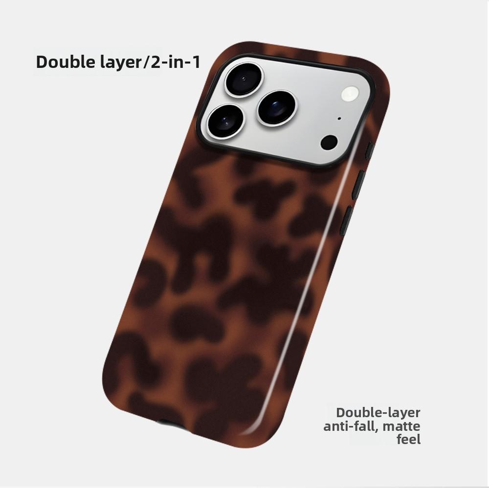 Tortoise Shell Phone Case for iPhone 17 Pro Max Shockproof TPU & Hard PC Protective Cover Amber Brown Leopard Design for Women & Girls