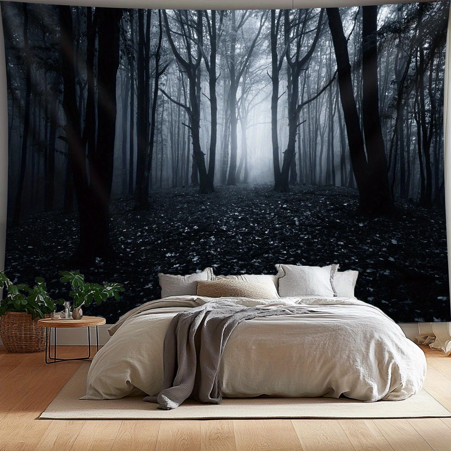 Extra Large Tapestry - Black and White Forest Foggy Woods Wall Hanging, HD Landscape Print Wrinkle-Resistant Polyester Fabric for Living Room, Bedroom, Office, Dorm Decor - Modern Home Decoration Gift with Free Hanging Clips, Wall Tapestry for Bedroom