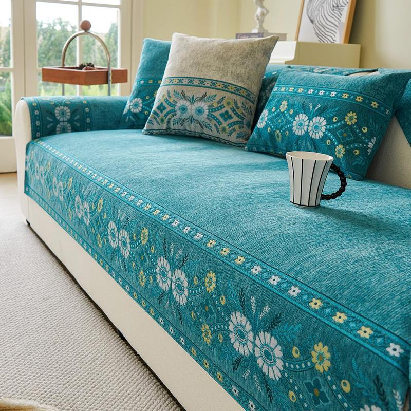 Floral Pattern Sofa Cover, 1 Count Non-slip Sofa Towel, Sofa Protector, Dustproof Sofa Cover, Home Decor Supplies