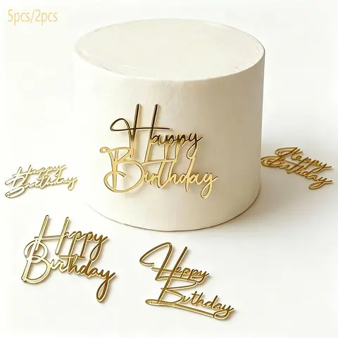 5pcs/2pcs Happy Birthday Cake Topper, Acrylic Letter Decoration, Party Cake Decor, Table Centerpiece