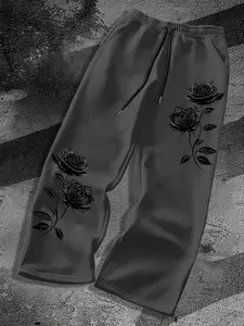 Men’s Vintage Rose Floral Print Drawstring Wide Leg Sweatpants Loose Casual Streetwear Jogger Pants for Daily Outfit #MensSweatpants #RosePrintPants #WideLegTrousers #StreetStyle #TikTokFashion #TrendingMenswear #GrungeStyle #OOTDMen