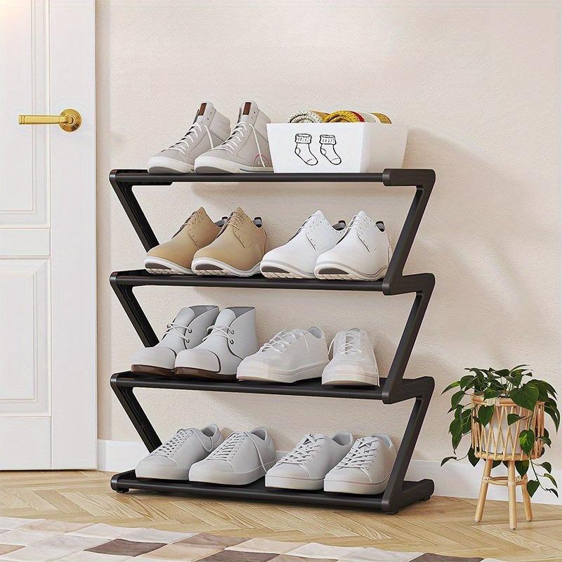 4-Tier Z-Shaped Shoe Rack, Shoe Shelf Organizer, Easy Assembly No Tools Required, Plastic Stackable Storage Box, Space-Saving Floor Design