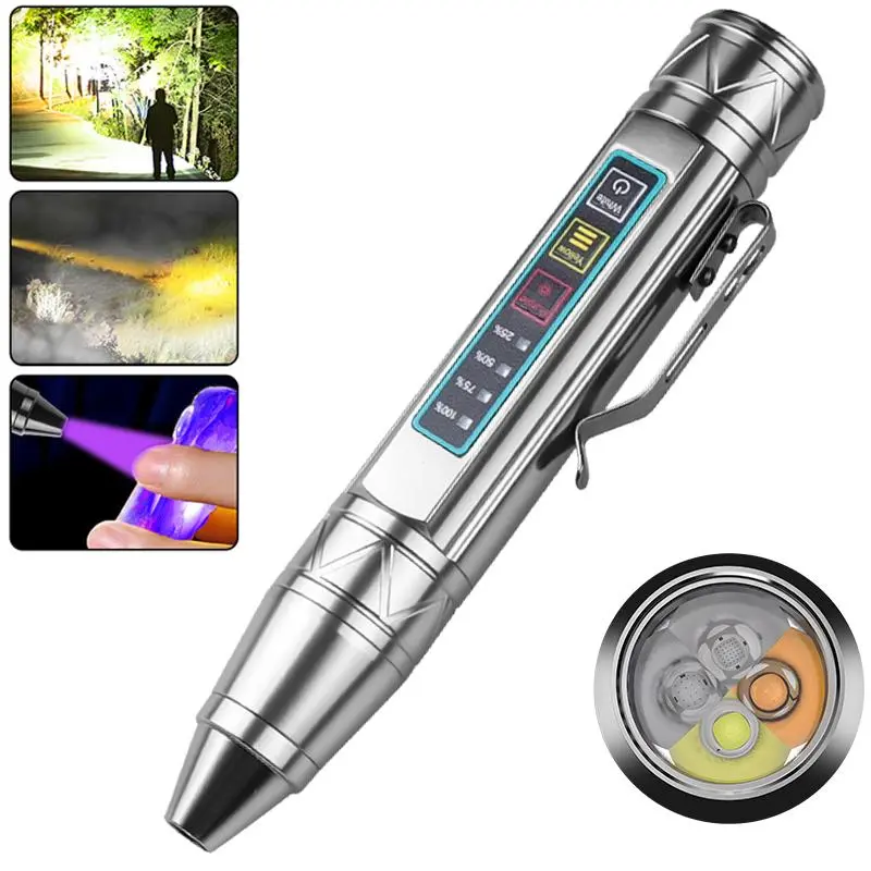 1PC Multifunctional LED Flashlight, USB Rechargeable Handheld Detector Flashlight, Portable Flashlight for Jewelry, Ore, Food, Pet Stains, Invisible Ink & Fluorescent Detection, USB Handheld Flashlights