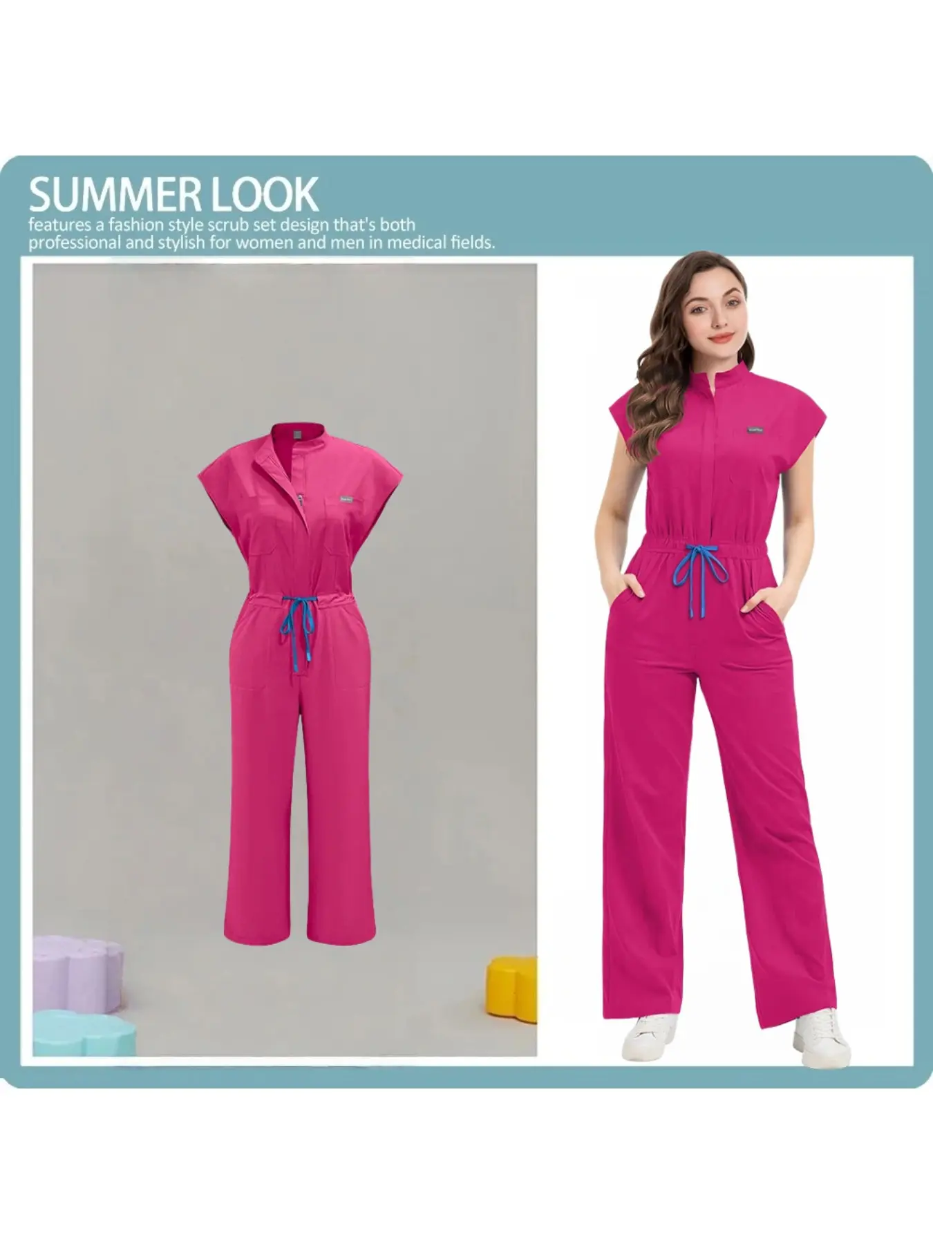 Multifunctional Care Clothing Accessories Reusable and Easy To Clean Work Clothes New Slim and Thin High-end Hand Wash Jumpsuit Pet Clinic Overalls New Solid Color Nurse Jumpsuit