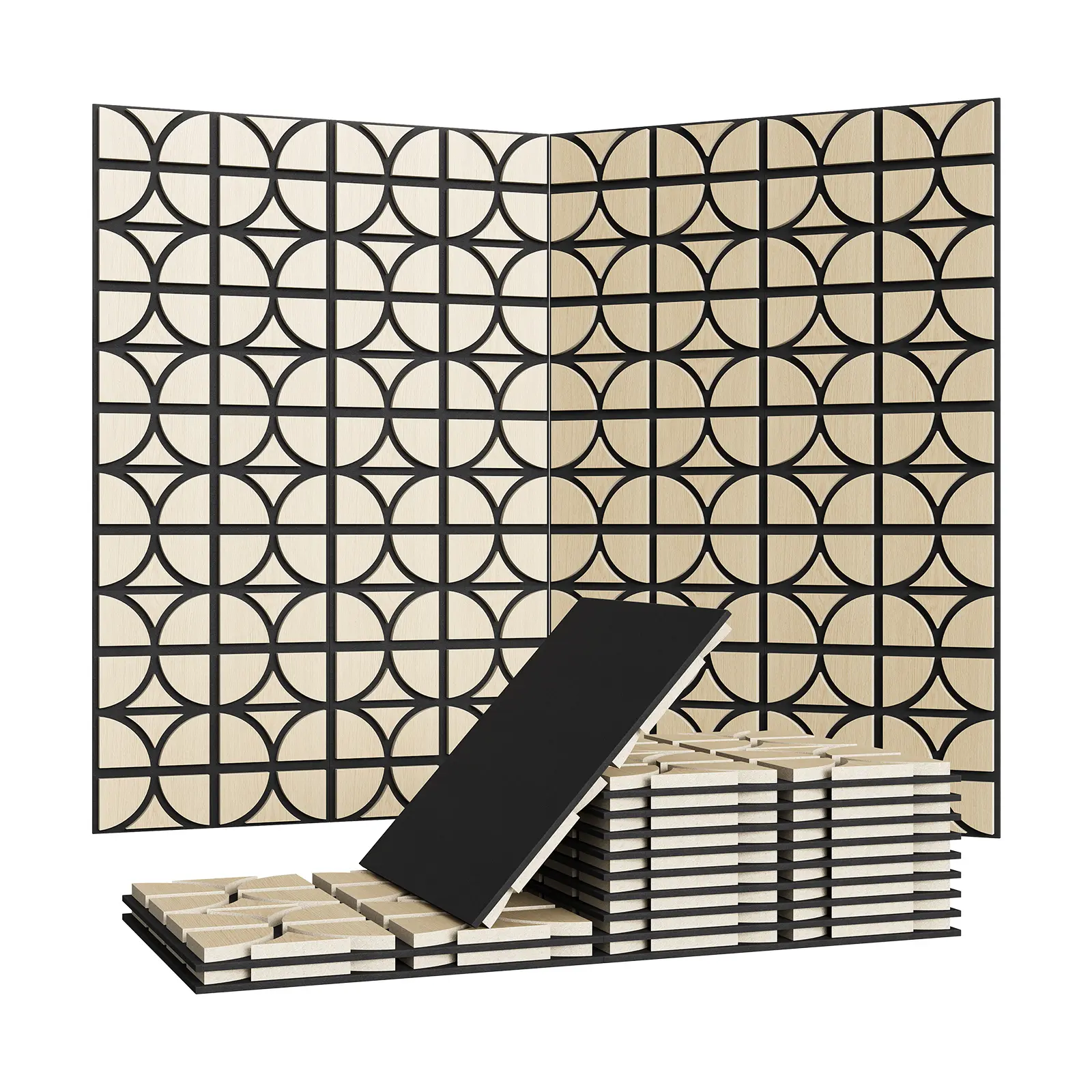 3D Acoustic Wood Wall Panels - Decorative Geometric Wood Slats, Sound Absorbent PET Felt Backing, Home Theater Wall Treatment, Walnut/Oak Finishes, Multiple Packs Options, Acoustic Wall Panels