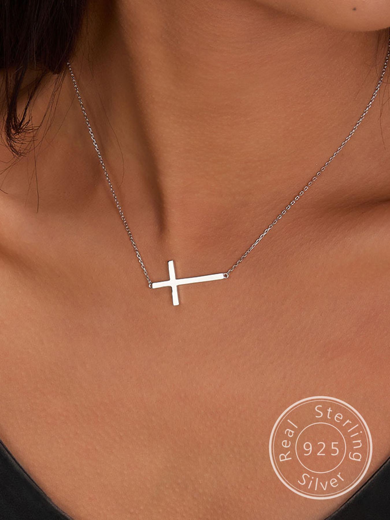 925 Sterling Silver Dainty Cross Pendant Necklace for Women & Girls, Fashion Jewelry for Party, Daily Clothing Decor, Trendy All-match & Exquisite Jewelry for Birthday Gift