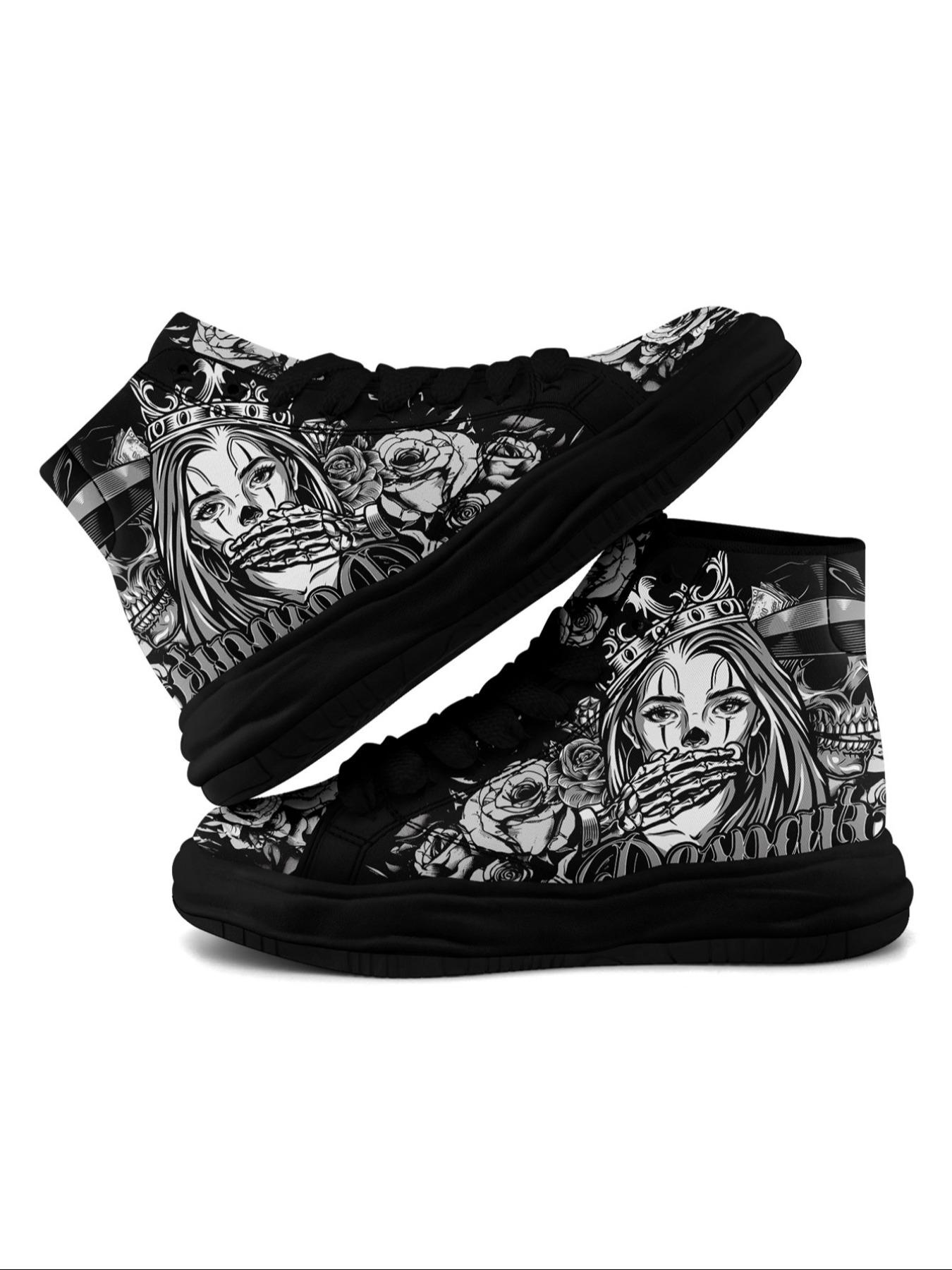 Men's Fashionable Cartoon Print High Top Sneakers, Casual Comfortable Breathable Lace Up Skate Shoes, Male All-match Round Toe Shoes for Daily Wear