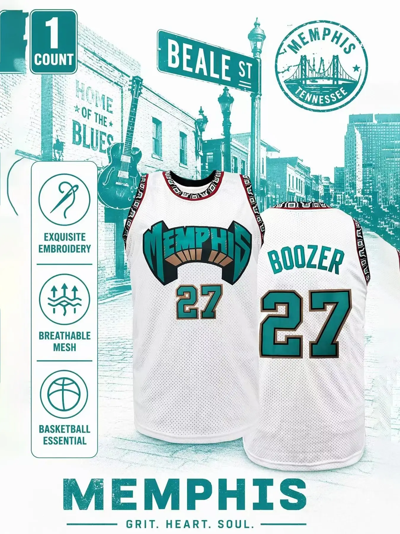 Men's Memphis #27 Retro Basketball Jersey, Throwback Jersey, Classic Letter Embroidery Sports Wear, Loose Breathable Comfort Sleeveless Vest, Unisex for Outdoor Activities
