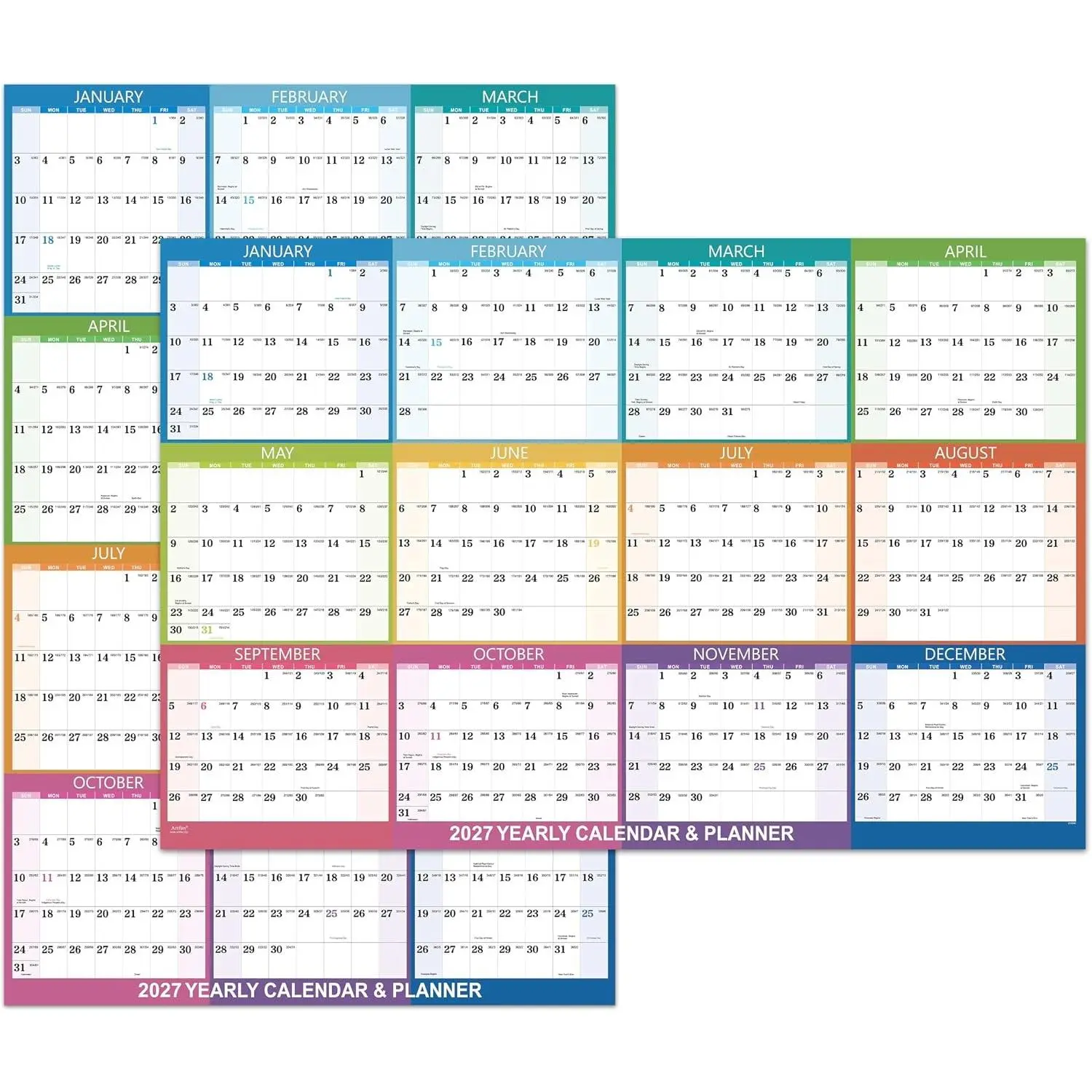 2027 Dry Erase Wall Calendar - 34.6" x 22.9", Jan. 2027 - Dec. 2027, Yearly Wall Calendar, Wet & Dry Erase Laminated, Vertical/Horizontal, Reversible, Colorful