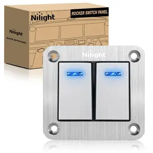 Nilight 2-Gang Aluminum 3-Pin ON/OFF Blue LED Rocker Switch Panel for Boat, ATV, Ship, Driving & DIY Stickers Installation