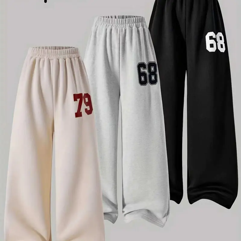 Girls' Loose Fit Wide Leg Sweatpants Set, Spring & Fall Digital Print Design, Casual Pants for All Seasons, Comfortable and Stylish, All Season Bottoms
