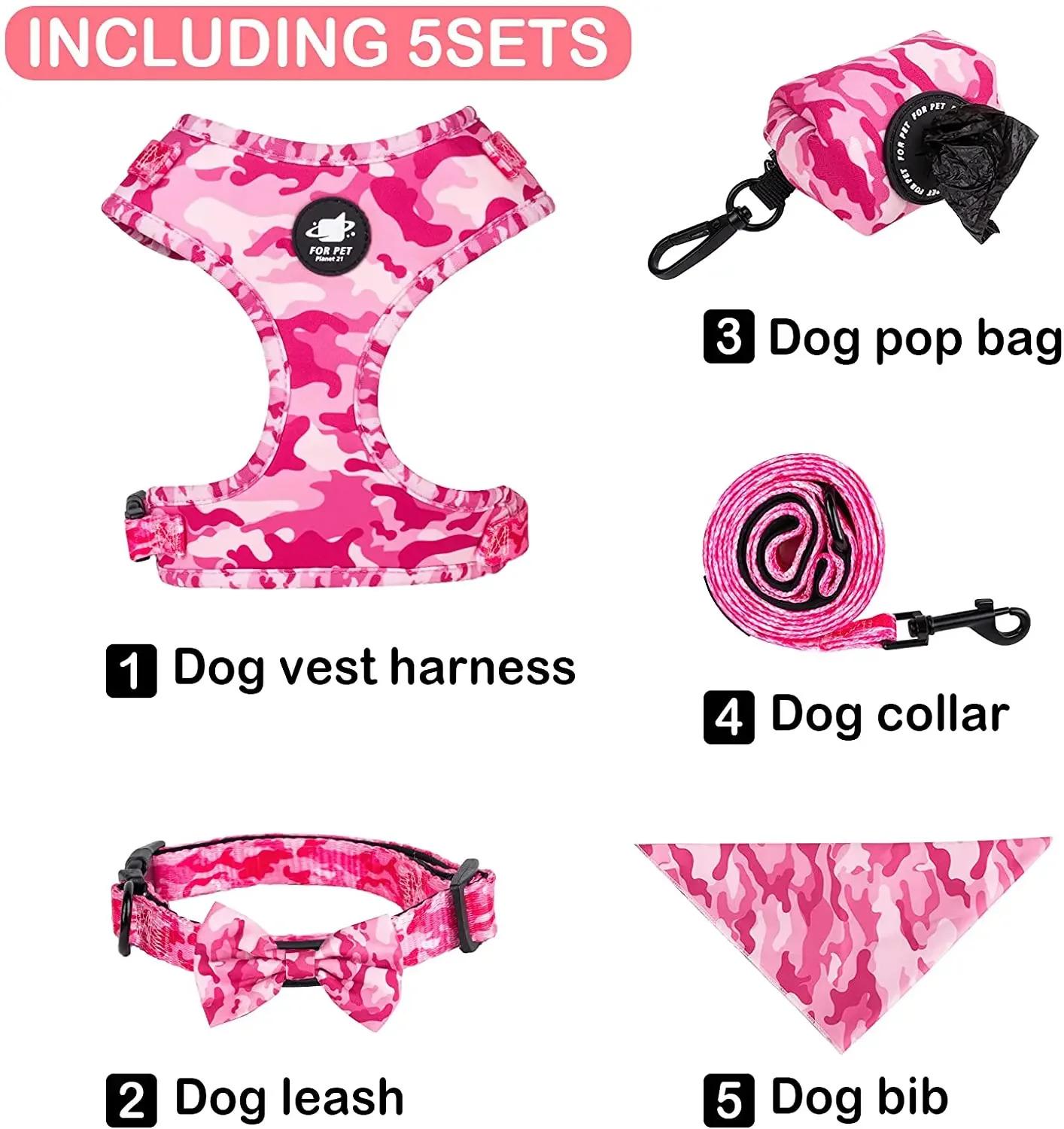 Dog Harness Suit Include Vest Harness Collar Leash Handkerchief Scarf Poop Bag Accessories for Pet Cat Dogs Supplies Set  Dog Accessories