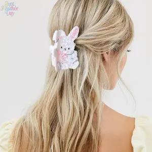 2Pcs Cute Bunny Hair Claw Clips Set, Kawaii Cartoon Rabbit Acrylic Shark Clips, Large Hair Clips for Ponytail & Half-Up Hairstyle, Adorable Easter & Daily Hair Accessories for Girls