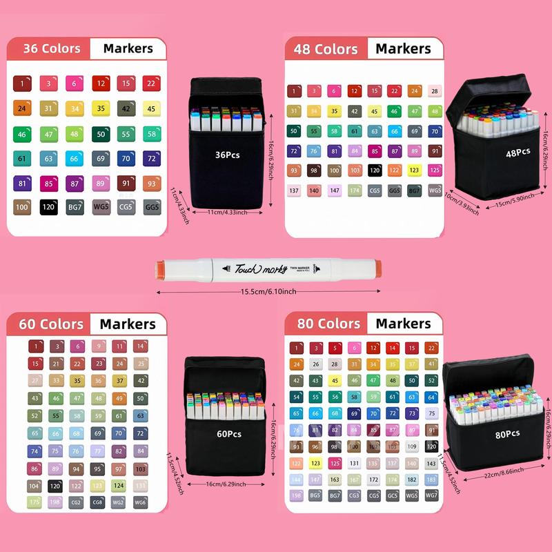 Dual Tip Art Marker Set, 1 Set Alcohol Markers Set, Environmentally Friendly Material for Coloring, Drawing, Blending and Sketching, Outlining, Coloring Book Markers