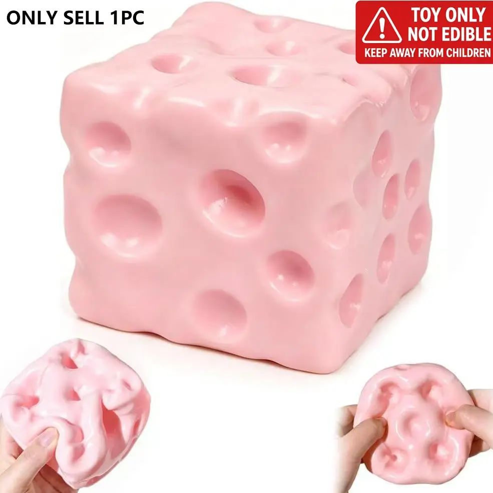 Pink Cheese Squishy Skin  Large Cheese Block Squeeze Luck Squishies Anxiety Stress Relief Ball Cube Soft Moldable Sensory Slow Rising Fidget Toy Autism ADHD Adult Gift