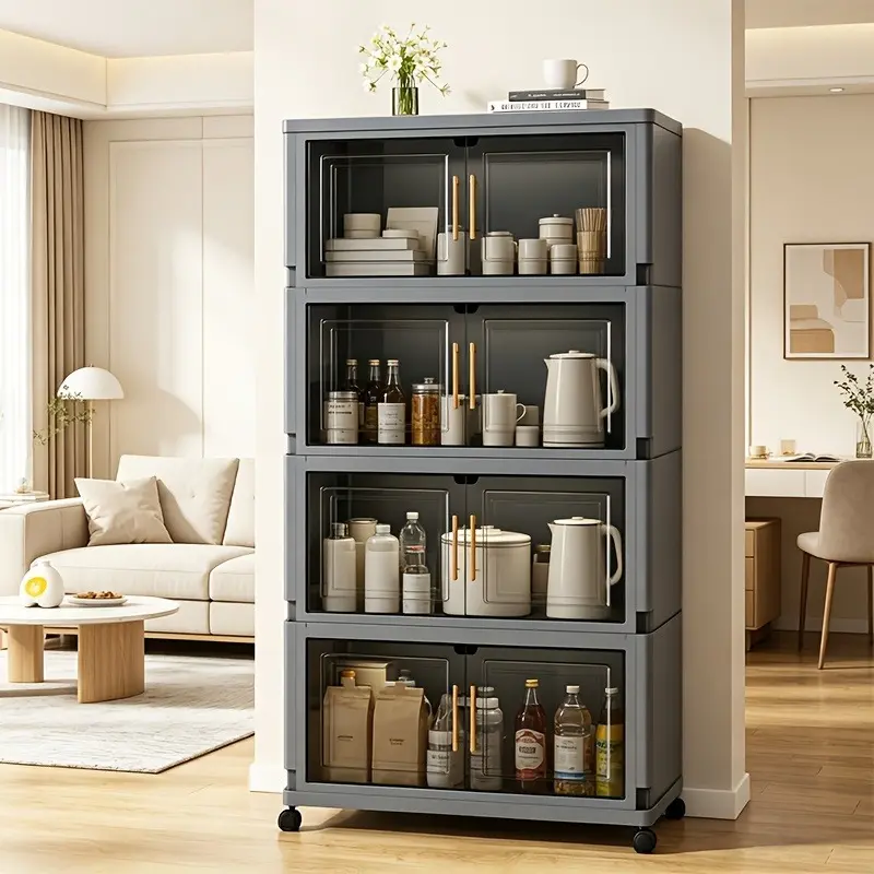 3/4/5/6 layer large capacity plastic storage box with lid, foldable organizer and storage cabinet with swivel wheels, household clothing, snacks and miscellaneous storage box, bedroom living room space saving storage cabinet, organizing cabinet handle