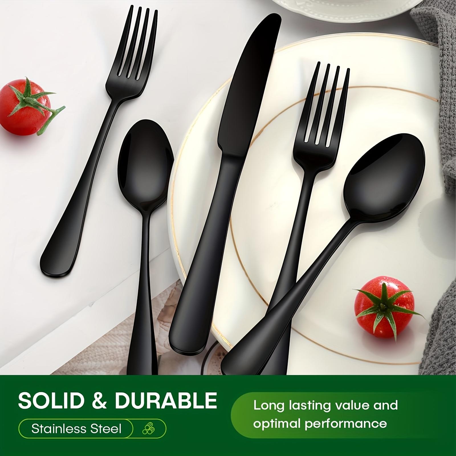 60pcs Silvery/Black Stainless Steel Silverware Suitable For 12 People To Use, Steak Knife, Salad Fork, Dessert Spoons, Cutlery Set With Gift Box, Kitchen Accessories, Home Outdoor, Wedding Camping Stuff, Christmas Party Gift, Dishwasher Safe