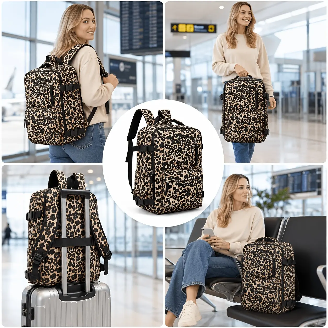 Leopard Print Travel Backpack,40*30*20CM  Easyjet Cabin Backpack for Men & Women, Large Carry-On with Laptop Compartment, Lightweight Travel Bag, Air Cabin Bag, Bags For Travel
