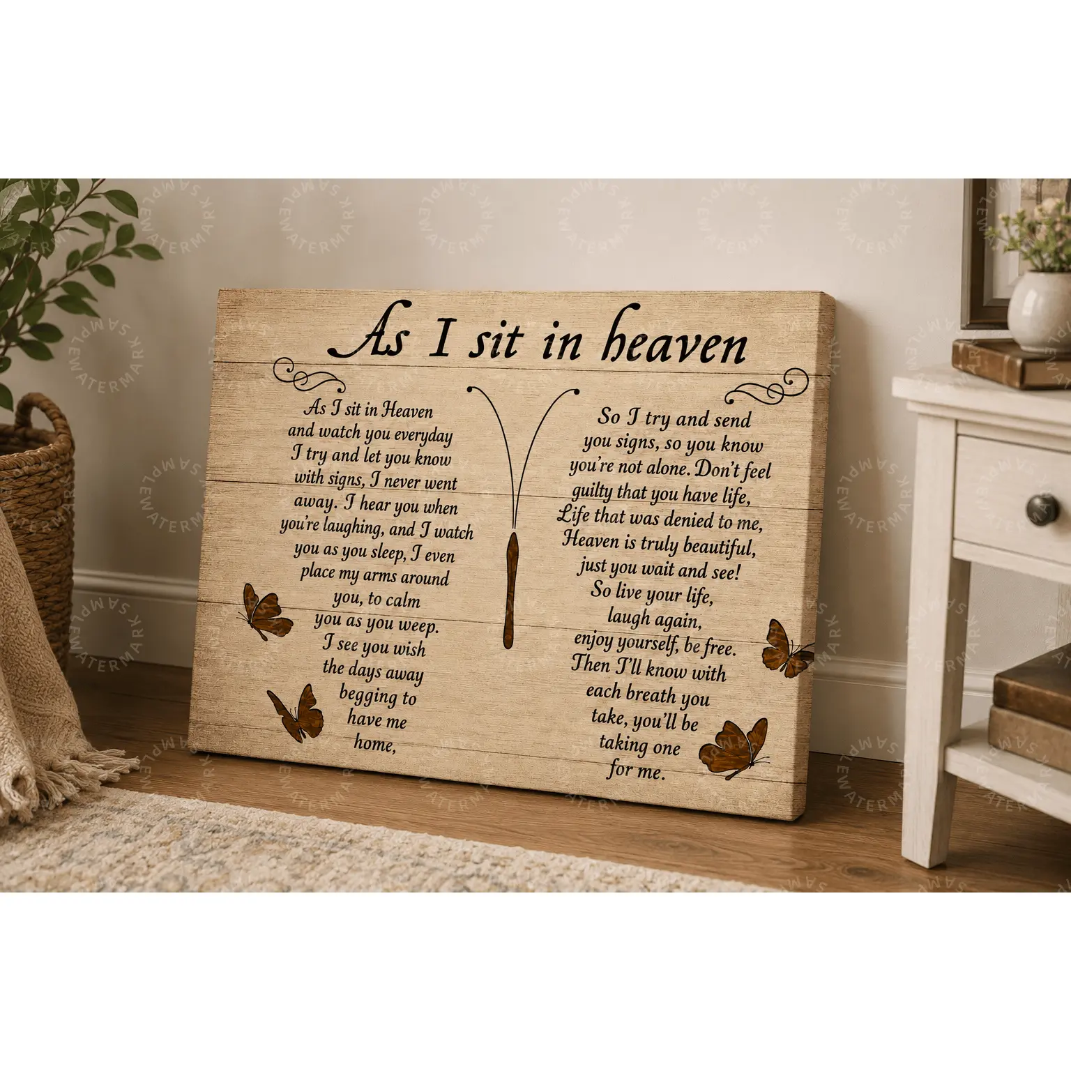 As I Sit in Heaven Memorial Canvas Poster, Butterfly Sympathy Wall Art, Rustic Bereavement Poem Print, Remembrance Gift, Aesthetic Bedroom Wall Art, Living Room Decor, Memorial Gift for Loss of Loved One
