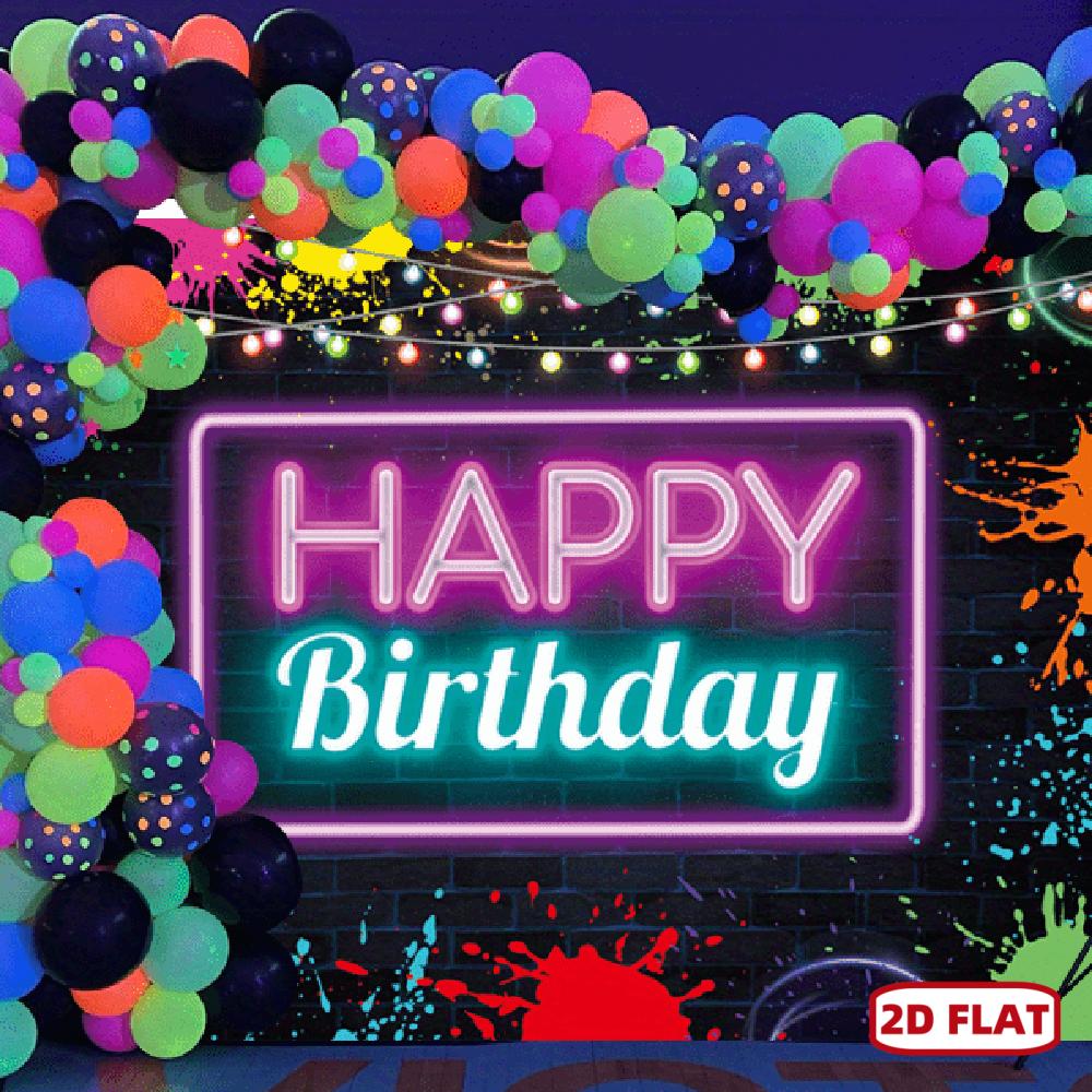 1pc Polyester 2D Flat Crazy Rainbow Birthday Backdrop, Neon Party Decoration, Photo Prop for Parties (Non-Glow Banners/Ornaments), Photo Props