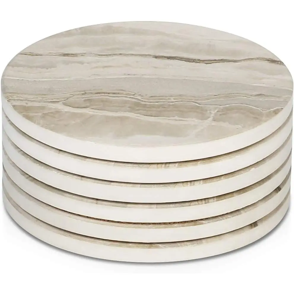 Coasters Set of 6, Absorbent Drink Coasters, Marble Style Ceramic Stone Coaster for Drink Tabletop Protection, Modern Coaster Ideal for Home Decor Coffee Table House Warming Gifts