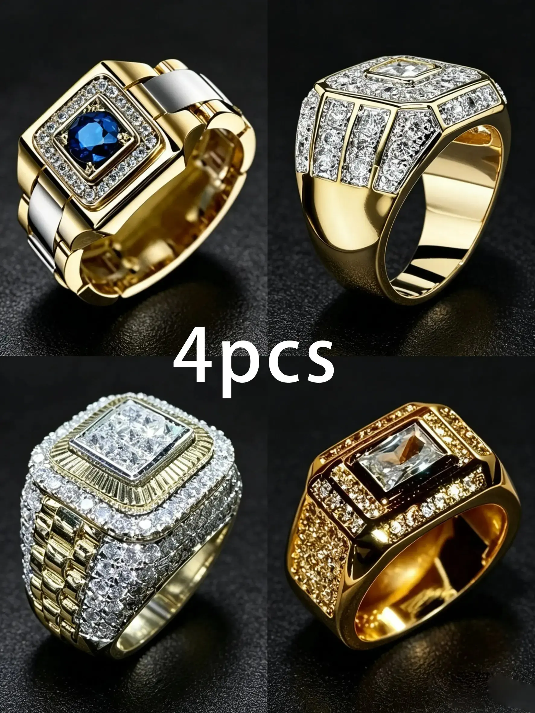 Men's Pad Cut Imitation Gemstone Ring, Micro Pave Halo Sapphire and Glass Stone Ring, Bold Western Hip Hop Business Accessory Jewelry Ring