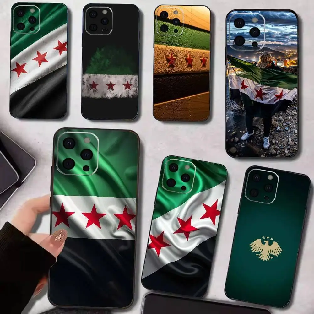Syria Syrian Flag National Emblem Logo Phone Case Soft Silicone Cover Designed for iPhone 11-17 Pro Max/Plus & Samsung Galaxy S21-S25