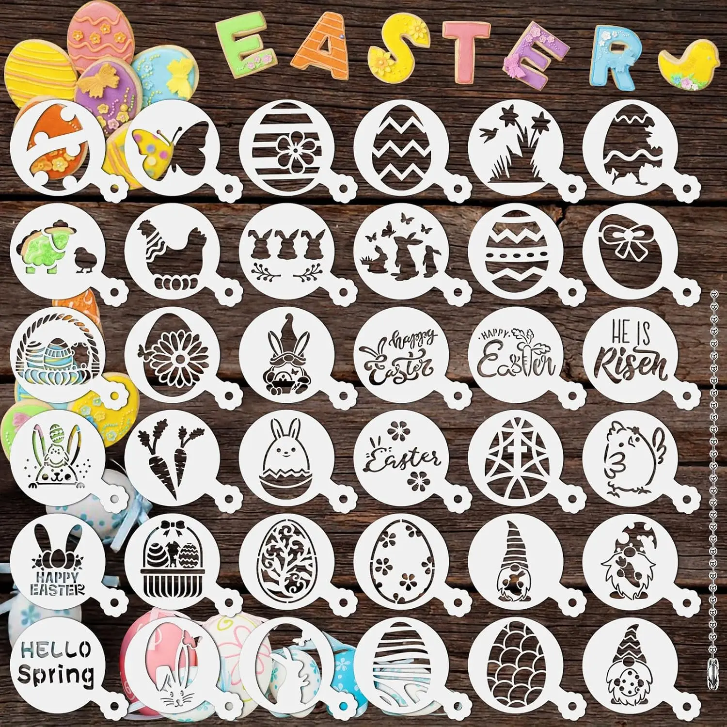 Easter Cookie Stencils 36  Egg Bunny Coffee Dessert Decor Templates | 36  Easter Templates, Egg, Bunny And Other Patterns, for Cookie Cake Coffee Dessert, Easter DIY Baking Decor Tools