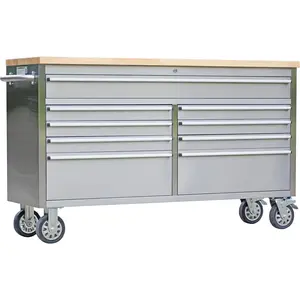 61" Rolling Tool Chest with 9 Drawers, Mobile Lockable Tool Box Cabinet with Key Lock, Drawer Liners & Universal Wheels, Heavy Duty Stainless Steel Tool Storage Cart for Garage, Warehouse, Repair Shop, Workshop Daily Tool Organization
