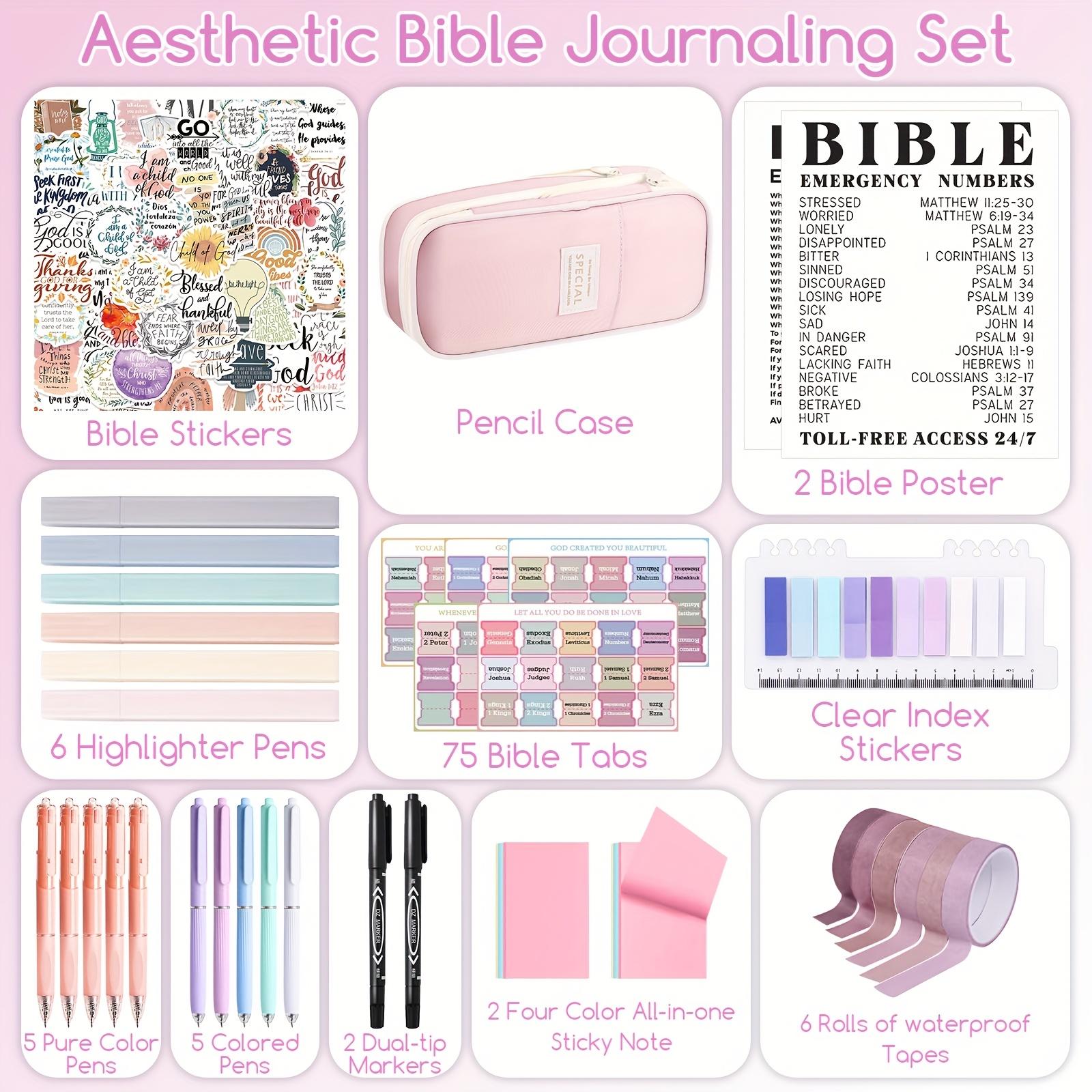 Bible Study Supplies Journaling Kit for Women Includes 6  Highlighters Pens,2 Bible Poster,75 Bible tabs& More for Christian Gifts Scripture Study