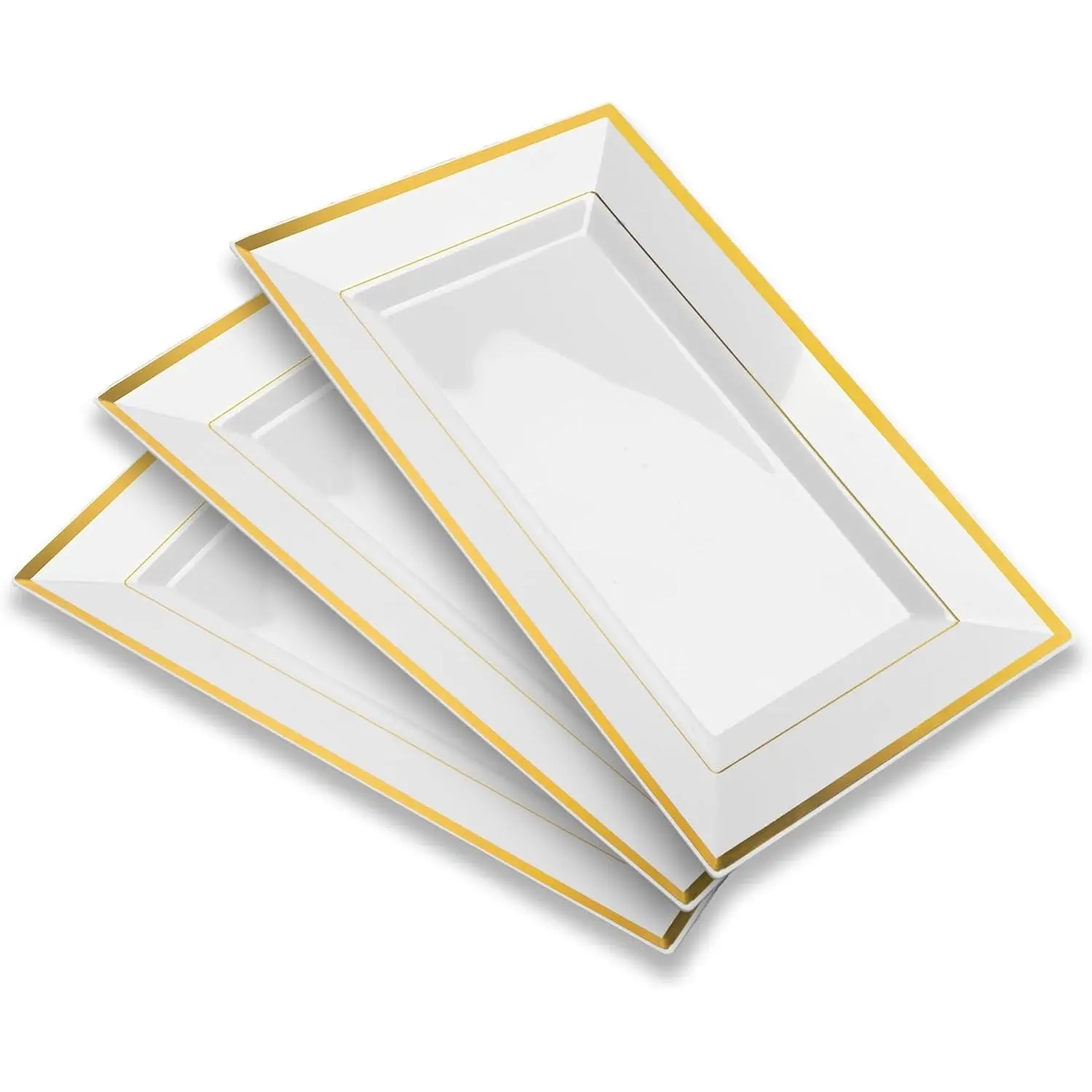 -Elegant Plastic Serving Tray & Platter Set (3pk)-White &  Rim Disposable Serving Trays & Platters for  - Weddings, Parties, Dessert Table, Cupcakes - 8x13 inches (White + )