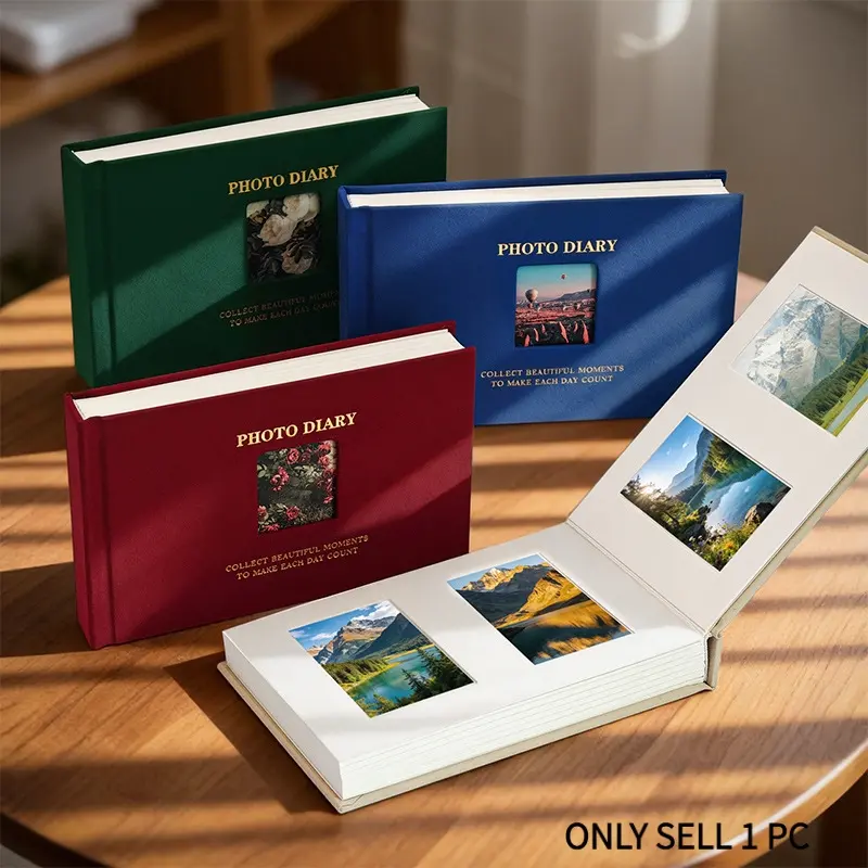 Fabric Photo Album 3-Inch SlipIn In-stax Book with Card Slots, Romantic Travel & Couple Memory Keeper, Perfect Gift for Graduation/Mother's Day/Christmas/Valentine's/Prom