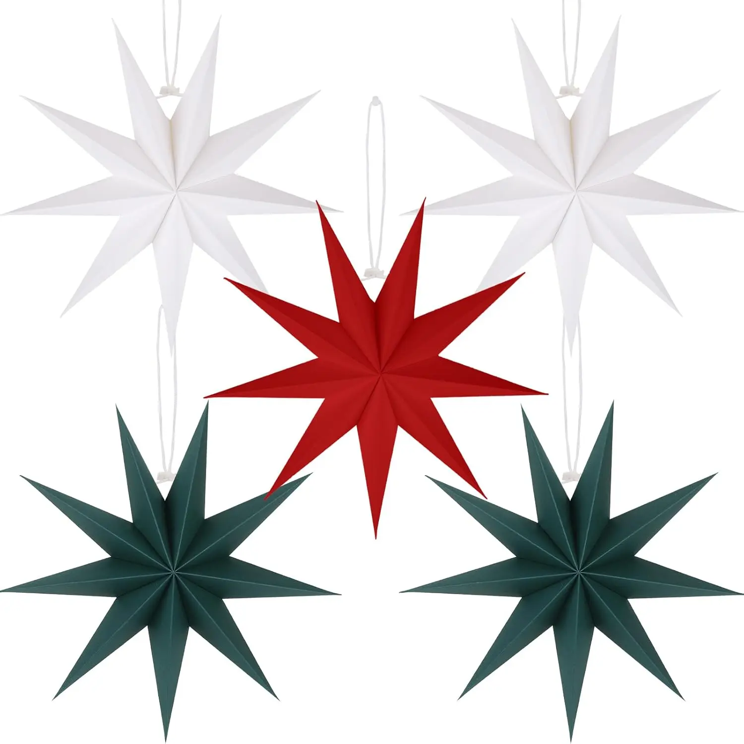 5 Pack Christmas Hanging Paper Star Decorations, 12 Inch 3D Paper Lanterns for Indoor Home Ceiling Store Market Decoration