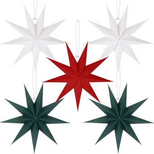 5 Pack Christmas Hanging Paper Star Decorations, 12 Inch 3D Paper Lanterns for Indoor Home Ceiling Store Market Decoration