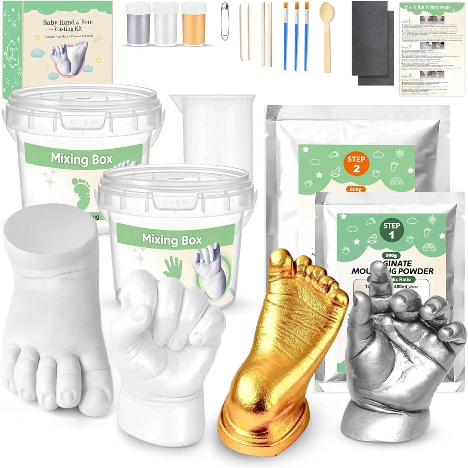 Casting Kit Hands and  Mold (4 Pack),  Hand Footprint  ,  Plaster Hand Mold Casting Kit for  0-9 Months, First Time  Mom Gifts,  Shower Birthday