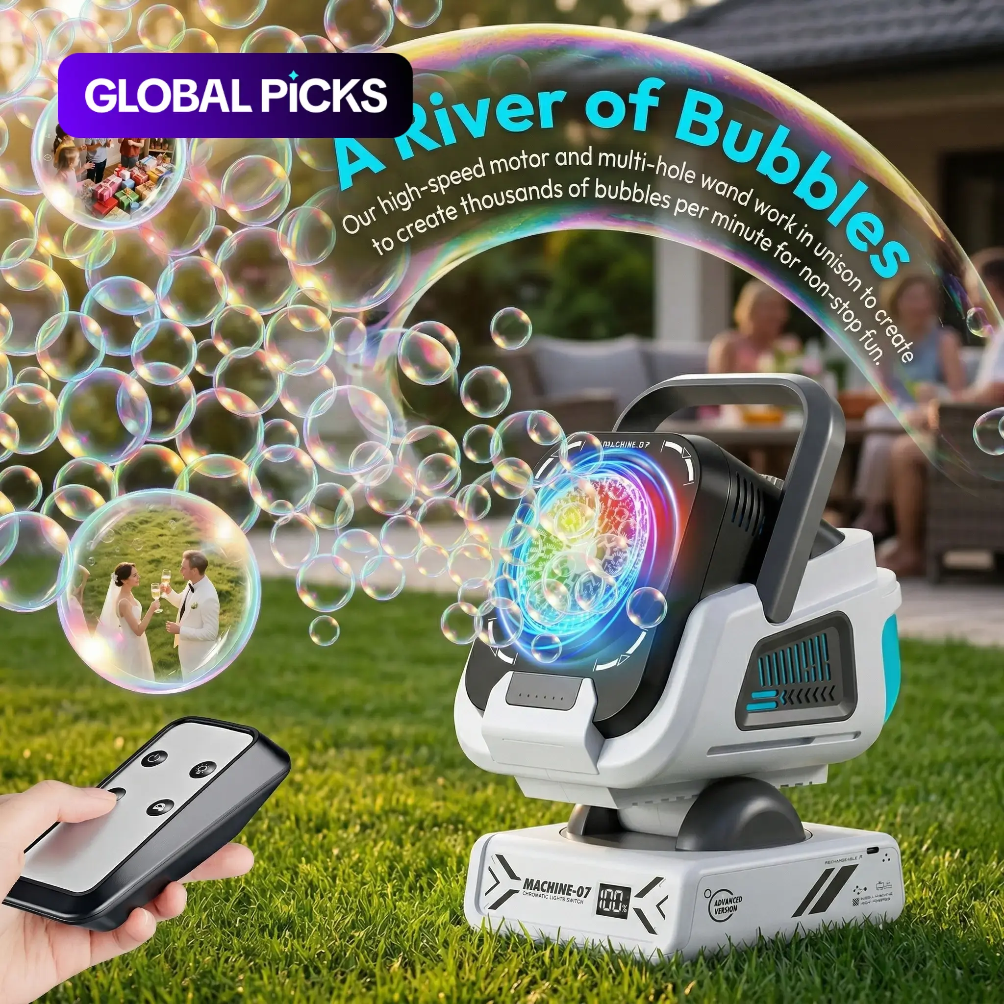 Upgrade Party, Bubble Maker, 1800mAh Rechargeable, Includes 50mL Concentrate, Perfect for Kids, Weddings, Parties, Outdoor Events, Gift Idea #GLOBAL PICKS