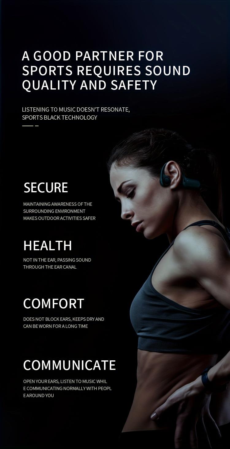 True Wireless Bone Conduction Headphones, 2025 Upgrade Open-Ear Earphones, Type-C Charging Long Battery Life, Sports Earbuds with Built-In Mic for Hiking, Workouts, Running, Gift, Black, Wireless Headphones