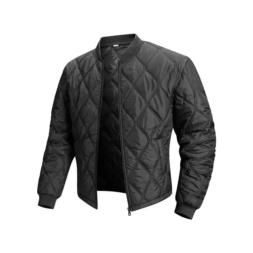 Men's Stylish Quilted Gorpcore Bomber Coat - Water-Repellent, Relaxed Fit, Long Sleeve, Plain, Lightweight Tops for Everyday Streetwear, Coats