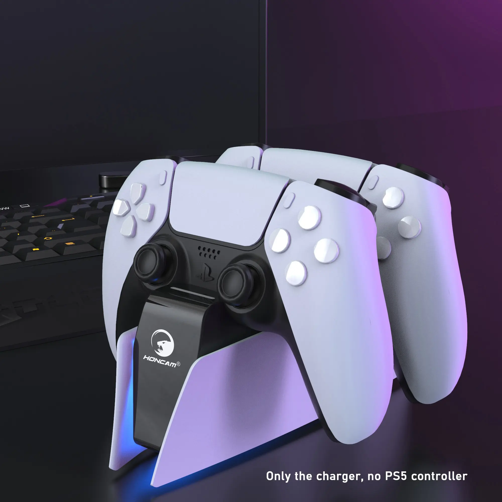 PS5 Controller Charger, Console Controller Accessories, Game Controller Charging Stand, Dual Charging Dock with RGB Lighting for Playstation 5 Dualsense & Dualsense Edge, Fast Dual Controller Charging Station