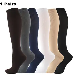 1 Pair Compression Stockings - - High Compression Socks Suitable for Running, Hiking, Flight, Gym & Training - Solid Color (//) - Nylon Support & Improved Circulation for Athletes & Travelers