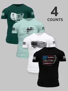 Men's Summer Casual Coconut Tree T-Shirt Set, American Retro Style, Broken Flag Print, Round Neck, Soft and Versatile, Outdoor Daily Wear