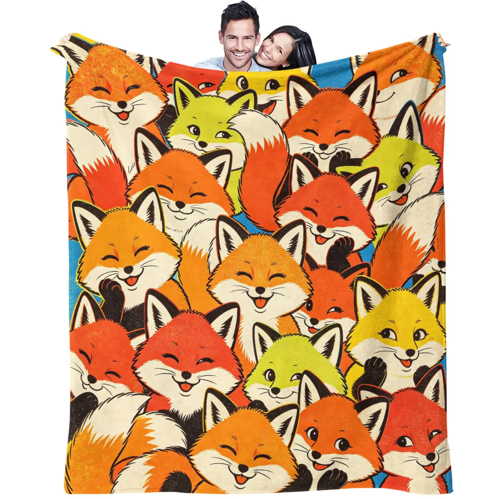 Printmaking Cute Animal Flannel Blanket with spliced lovely pet print, hypoallergenic pilling-free fabric, portable warm throw for window nook, picnic and short outdoor trips